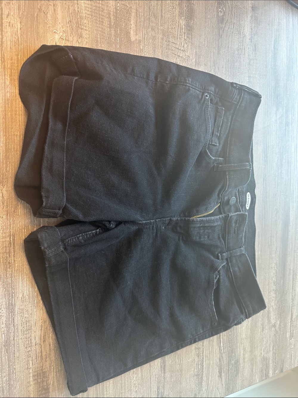 Black Denim Rolled-Hem Shorts